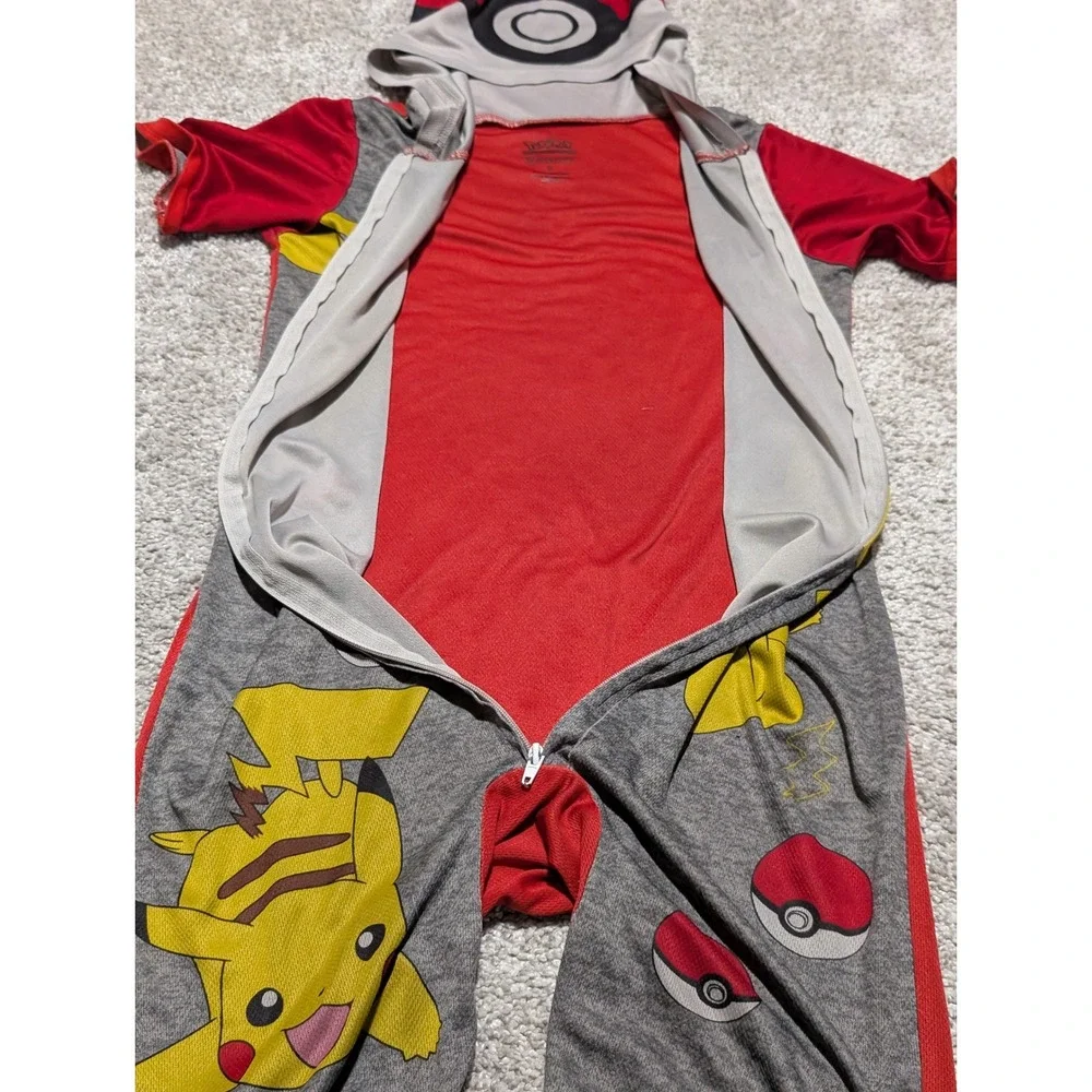 Pokemon Pikachu Hooded‎ Union Suit Romper Boys Small Gray Red Pika Pika Pajamas